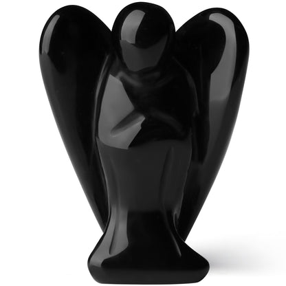 YATOJUZI 2" Black Obsidian Angel Decor Healing Crystals Polished Natural Stone Sculpture Statue Hand Carved Cute Figurines Energy Reiki Home Room Office Desk Decoration Guardian Gifts for Women Men