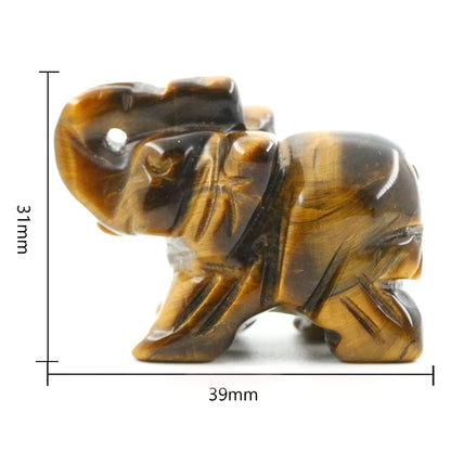 Tiger Eye Elephant Gemstone Figurines Hand Carved Pocket Statue Healing Crystals Good Luck for Home Decor 1.5 inches