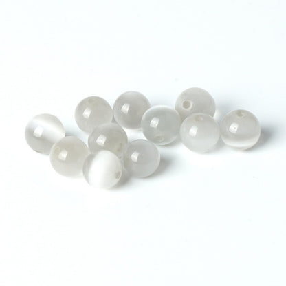 100Pcs Natural Stone 8mm White Cat's Eye Round Loose Gemstone Energy Healing Beads Hole Size 1mm DIY Smooth Beads for Bracelet Necklace Earrings Jewelry Making