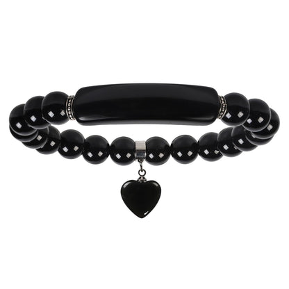 TUMBEELLUWA Healing Stone Bracelet 8mm Beads Chakra Crystal Energy Heart Charm Bracelet Handmade Jewelry for Women, Black Obsidian