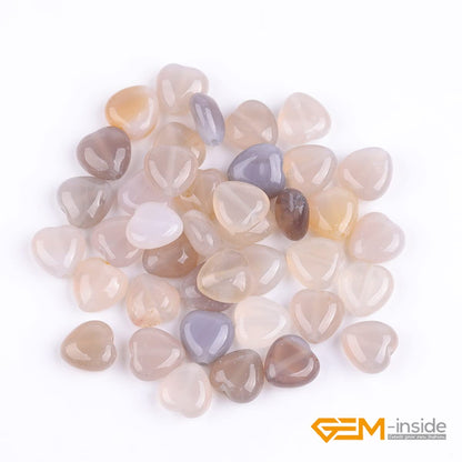 GEM-Inside 10mm Heart Charms Natural Gray Agate Gemstone Stone Beads for Jewelry Making Full 15" Strand Power Energy Healing Chakra Stone Beads