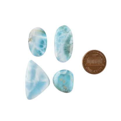 OdrillionGems Sky-Blue Larimar Stone Cabochon, Natural Gemstones, Jewelry Making, Wire Wrapping, Loose Wholesale Supply, DIY Craft, Pectolite Dolphin Stone Pack of 4