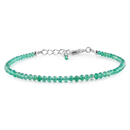 Yanara Green Onyx Stone Bracelets For Women Beads Dainty Gemstones Jewelry for Women Birthstone, Chakra Energy Healing Crystals, Silver Plated Chain 8 inch