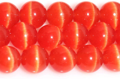 HAAMIIQII 45pcs 8mm Orange Red Cat Eye Beads Round Loose Gemstone Beads for Jewelry Making Strand 15 Inch