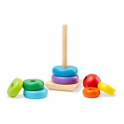 Melissa & Doug Rainbow Stacker Wooden Ring Educational Toy - Wooden Stacking Rings, Stacker Toys for Toddlers Ages 2+