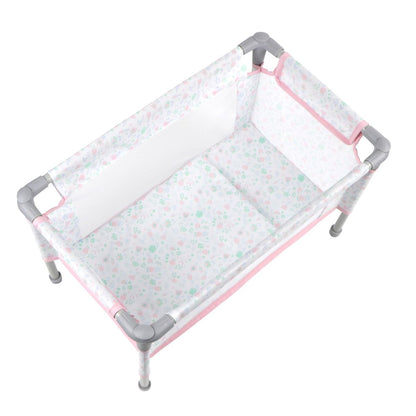 JC Toys - Berenguer Boutique | Travel Folding Crib - Playpen with Accessories | Pink Floral Collection | for Dolls up to 18" | Ages 3+