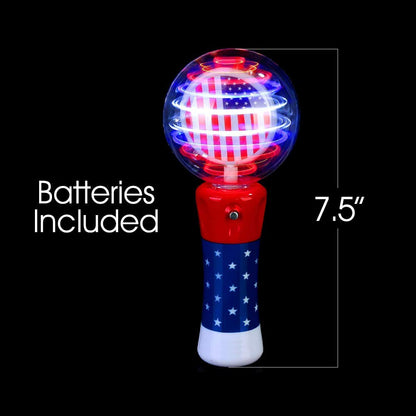 ArtCreativity 7.5 Inch Light Up Patriotic Magic Ball Wand for Kids, Batteries Included, Flashing LED Light Up Spinner Toy for Boys and Girls, 4th of July Toy for Kids, Birthday Party Favor