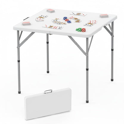 HLPB 34'' Square Folding Card Table, Fold-in-Half Portable Dining Table with Handle and Safety Lock, Foldable Plastic Dining Table Indoor Outdoor for Camping, Picnic and Party Event, White