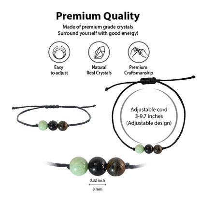 BOHO GARDEN Healing Crystal Bracelet for Self Confidence - Spiritual Beaded Bracelets - 3 Real Natural Gem Stones, Adjustable 3-9.7” Rope - Gemstone Jewelry for Men, Women, Teens (13+) - 8mm Bead