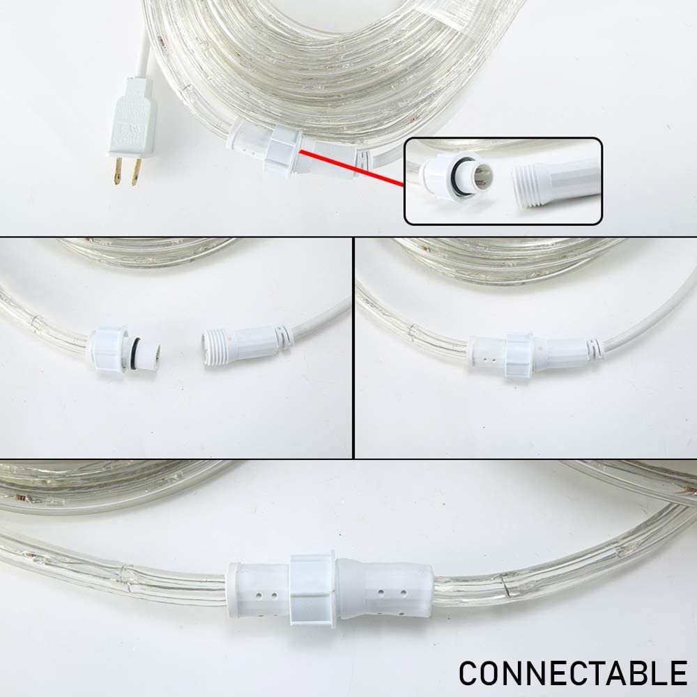 50ft 360 LED Waterproof Rope Lights, 110V Connectable Indoor Outdoor Warm Led Rope Lights for Outside, Deck, Patio, Pool, Camping, Landscape Lighting and Christmas Tree Decorations (Warm White)