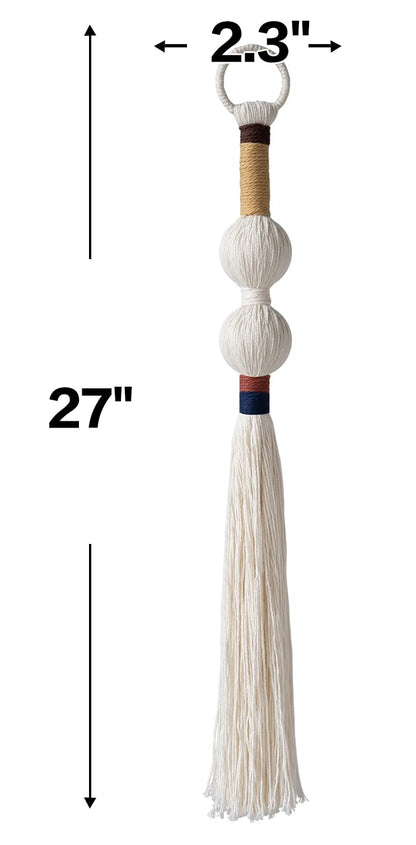 IOWER Macrame Wall Hanging Boho Decor Yarn Wall Art Small Sphericity Cotton Textile Tassel Hanging Fiber Art for Living Room Bedroom 27'' L x 2.3'' W