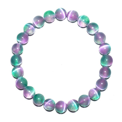 8mm Selenite Bracelet | Color-Coated Purple and Green Natural Crystal | Handmade Meditation Bracelet for Women Men | Iridescent Rainbow Effect | Beading Tool Kit - Adjust to 6.5-7.5 inch Wrist Size