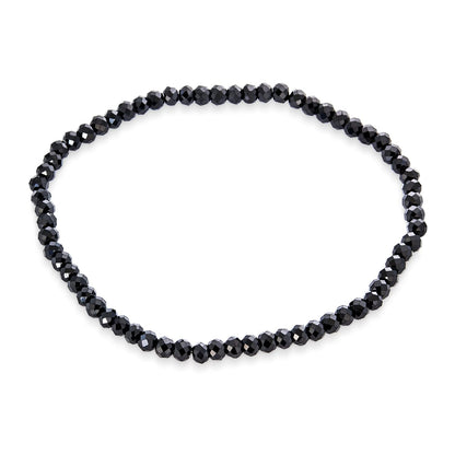 Mini Dainty Tiny Petite Seed Caviar Bead Stacking Round Faceted Genuine Natural Gemstone Black Spinel Ball Stackable Strand Stretch Bracelet For Women Teen Adjustable