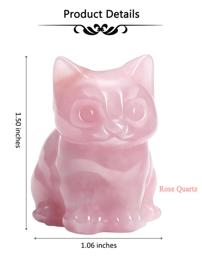 CrystalTears Rose Quartz Crystal Cat Figurine Carved Healing Crystal Gemstone Cat Lucky Cute Stone Cat Statue for Home Office Desk Meditation Decor Crystal Gifts for Women Men Cat Lover Christmas