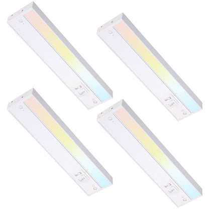 TORCHSTAR 12 Inch LED Under Cabinet Lighting 5CCT, ETL T24, 8W 600LM, Hardwired & Plug-in, 5 Color Selectable CRI90 120V Dimmable Under Counter Lights for Kitchen, White Aluminum Housing, 4 Pack