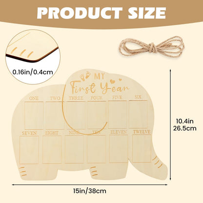 XIHUADOU My First Year Picture Frame – One-Year Photo Board for Baby, 12-Month Collage Keepsake with Stand, Gender Neutral Design for Baby Showers, New Mom Gifts & Nursery Decor (Elephant Sign)