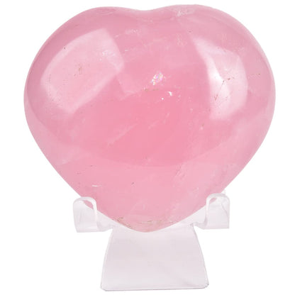 JIC Gem Large Heart Shaped Rose Quartz Crystal Healing Stone Pocket Palm Worry Stone with Display Stand Chakra Reiki Balancing 3.7"-4"