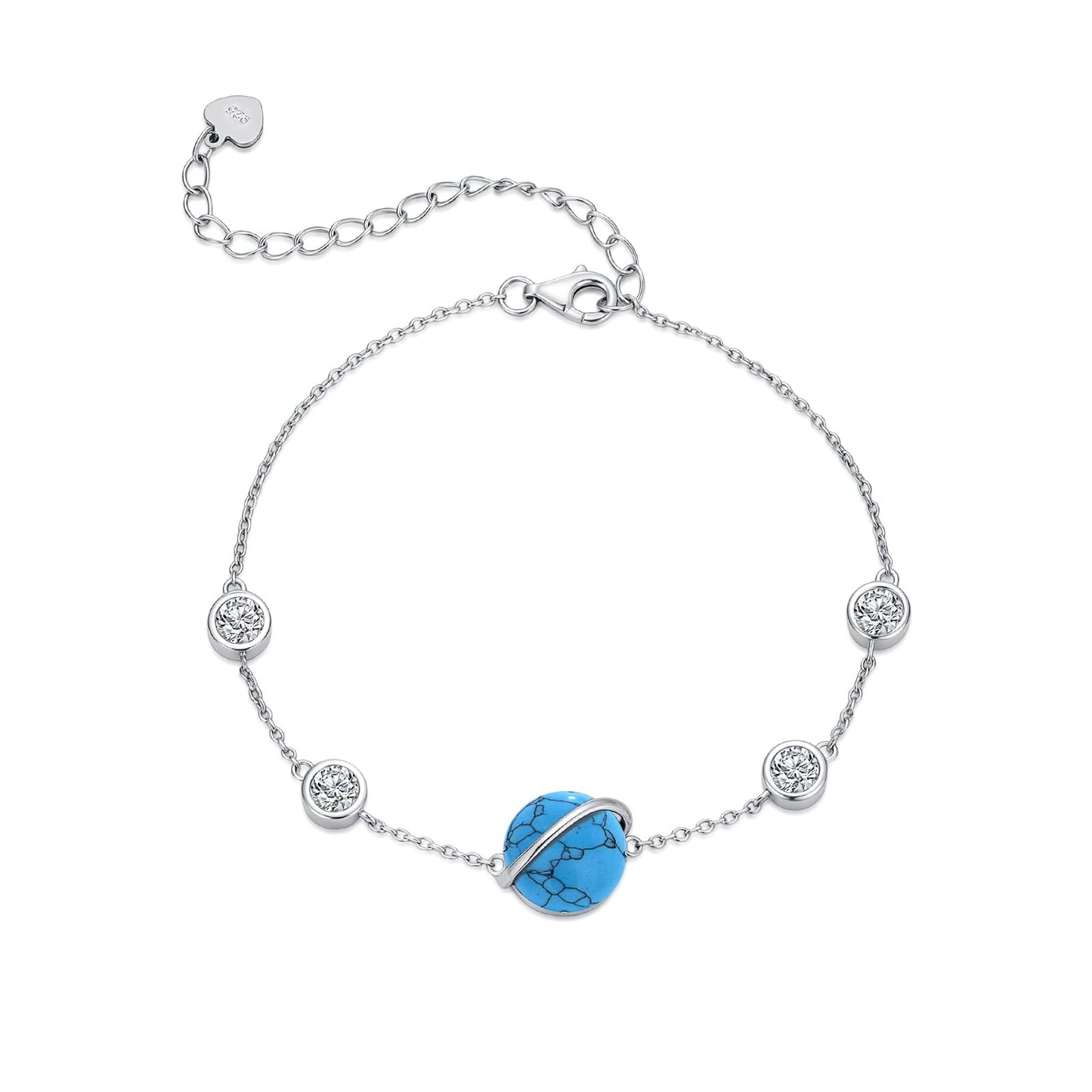 SELKAT 925 Sterling Silver Turquoise Bracelet for Women - Adjustable Chain Design, Thoughtful Gift for Mom & Wife on Birthday, Mother’s Day and Anniversary (Style 1)