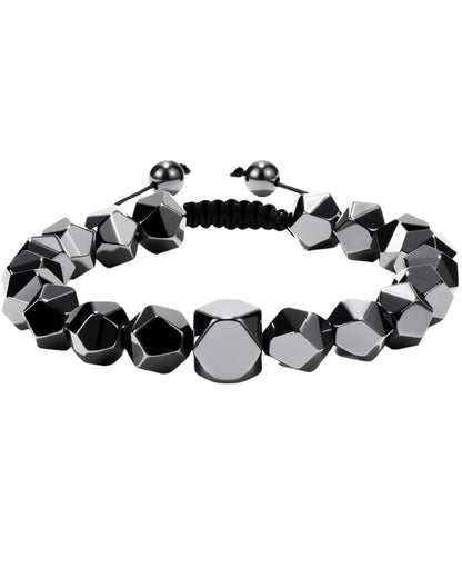Crystery Beaded Bracelet for Men, 10mm Natural Stones Bracelet for Men's Gift, Adjustable Precision-Cut Gemstone Crystal Healing Bracelet, Protection Jewelry Gift with Hematite, Tiger Eye (Hematite)