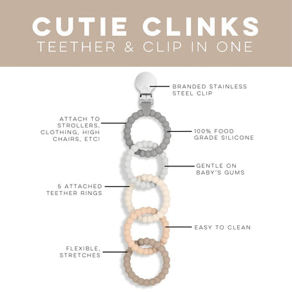 Ryan & Rose Cutie Clinks Attachable Teether Chew Toy for Babies (Neutral)