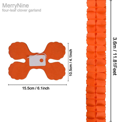 MerryNine Reusable Four-Leaf Clover Paper Garland, 6-Pack 11.8ft/3.6m Each, Pink White Orange Streamers for Party Wedding Decorations