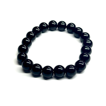 T Starlight Bright Q Natural Black Obsidian Bracelet - 12mm 20 Beads with 0.8mm Elastic Cord - Handmade Spiritual Protection Jewelry - Chakra Balancing Energy Bracelet for Men & Women - Best Gift