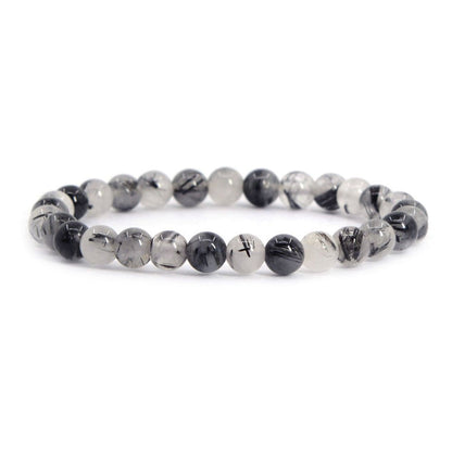 Justinstones Natural Black Rutilated Quartz Gemstone 6mm Round Beads Stretch Bracelet 6.5 Inch