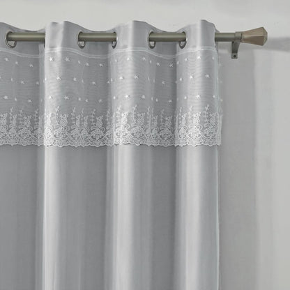 Amidoudou 1 Pair European Double Layer Curtains Luxury Flower Embroidered Curtains for Living Room Bedroom (Grey,52x90 Inch)