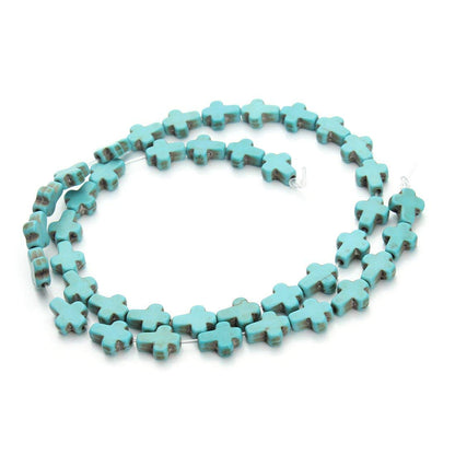 HAAMIIQII 12x16mm Blue Turquoise Cross Beads Loose Gemstone Beads for Jewelry Making Strand 15 Inch (24pcs)