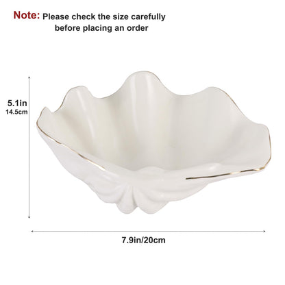 XIYOUQI White Shell Decorative Bowl – 7.9" Resin Clam Shell with Gold Rim, Coastal Centerpiece for Bathroom Vanity, Entryway, or Living Room, Jewelry Holder, Key Tray, Fruit Bowl, Beach House Decor