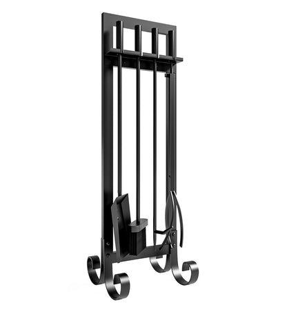CALIDOLA 5 Pieces Wrouhgt Iron Fireplace Tools Set,31-Inch Modern Black Outdoor Indoor Fireplace Companion Set Stove Hearth Accessories with Poker, Tong, Shovel, Brush