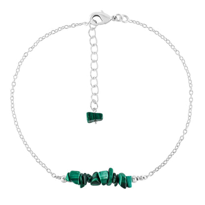 Yanara Malachite Anklets Nuggets Ankle Bracelets for Women Natural Birthstone Silver Plated Jewelry in 9” +1.5” inch Chakra Crystals Valentines Day Gifts For Her