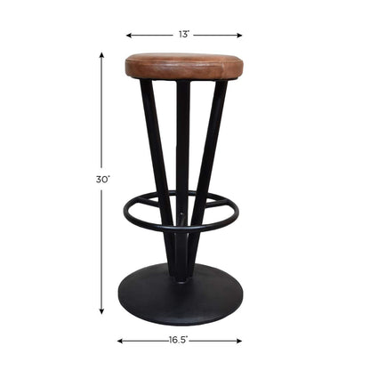 BBH Homes's Handmade Black Tan Round Shaped Iron & Leather Bar Stool 16.53x16.53x29.29 AMBBHBAC9027