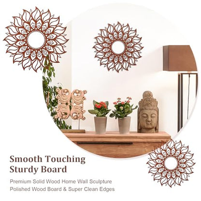 ADDMES 11.8 Inch Sun Wall Art Decor, Wooden Sun Wall Hanging Sculpture, Hollowed-out Mandala Hanging Sign for Indoor Outdoor Home Garden