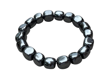 GAF TREASURES Hematite Crystal Nugget Bracelet, Genuine Hematite Tumbled Gemstone Bracelet, Healing Crystal Bracelet, Gift for Men & Women (1)