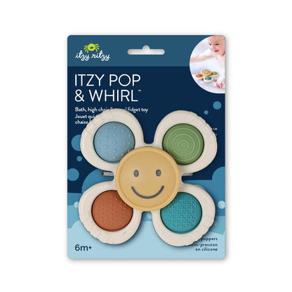 Itzy Ritzy Pop & Whirl – Fidget Spinner Travel & Bath Toy for Babies & Toddlers – Fidget w/Textured Silicone Poppers to Develop Fine Motor Skills – Sticks to Highchairs, Tables, Tubs More (Smile)