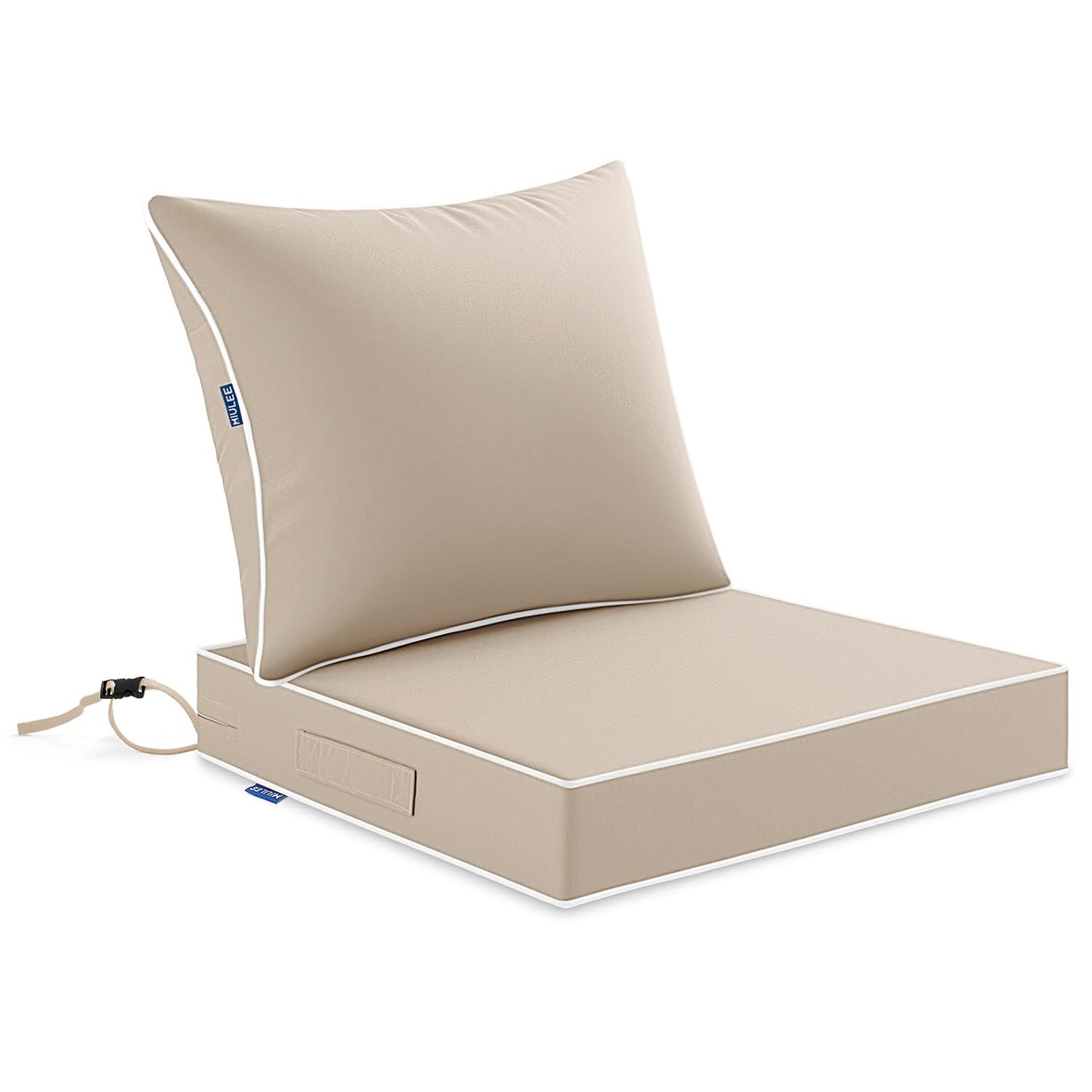 MIULEE Beige Outdoor Seat Cushion 24x24 Inch Waterproof & 3 Year Fade Resistant Deep Seat and Back Cushion for Patio Furniture Chair Sofa Couch with Handle and Adjustable Straps