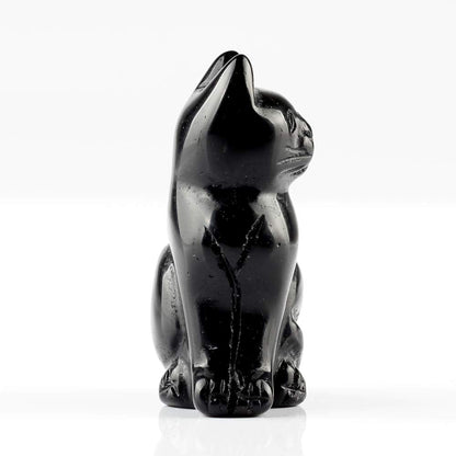 YWG Stone Black Obsidian 2.0inch Cat Large Statue Feng Shui Crafts Carved Figurine Chakra Carving Healing Reiki