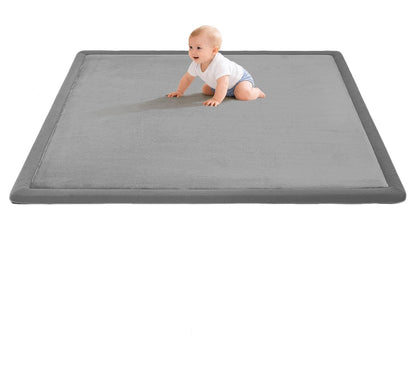 AEOCOO Baby Play Mat for Floor Cushion, 1.3" Thick Memory Foam Tummy Time Mat, Soft Velvet Non Slip, Toddlers Baby Kids Extra Large Nursery Rug for Crawling, Living Room, Tatami Style, Grey