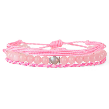 QOGIR Daughter Love You Forever Bracelets,Natural Rose Quartz Adjustable String Braceletm, Birthday Christmas Gifts for Daughters Girls Teen
