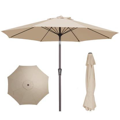 PatioKingdom 9FT Patio Outdoor Umbrella-UPF 50+ Sun Shade with Wind Vent, Push-Button Tilt & Smooth Crank Lift, Rust-Resistant Fiberglass Frame for Garden, Backyard,Yard (Beige)