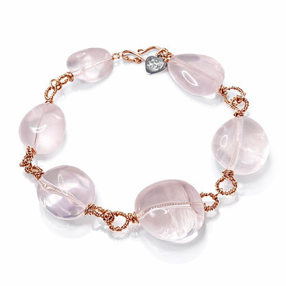 VAN DER MUFFINS JEWELS Natural Rose Quartz Chunky Gemstone Bracelet | Heart Chakra Healing Bracelet | 8 Inches