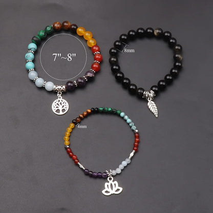 UEUC Natural Gemstone Chakra Bracelets for Women, Multilayer Tree of Life Lotus Crystal Healing Stone Bracelet Sets, Yoga Meditation Reiki Relax Bracelets for Stress Relief(#81)