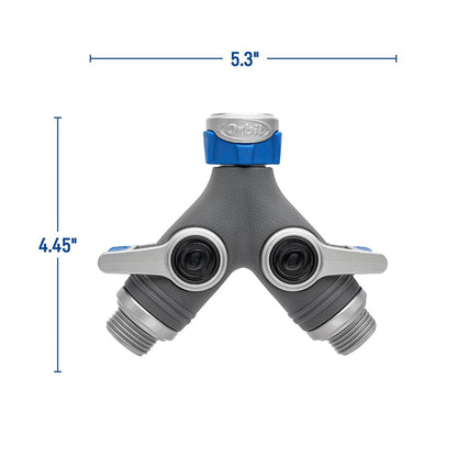 Orbit XL 2-Way Garden Hose Splitter – Dual Valves, Heavy-Duty Zinc Y Connector, Easy-Grip Lever Shut-Off 28294