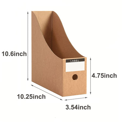 Fiyerna Foldable Desk File Holder Organizer Sturdy Cardboard Magazine Storage Box Document Rack with Blank Label Stickers for Home School Office (15, Brown)