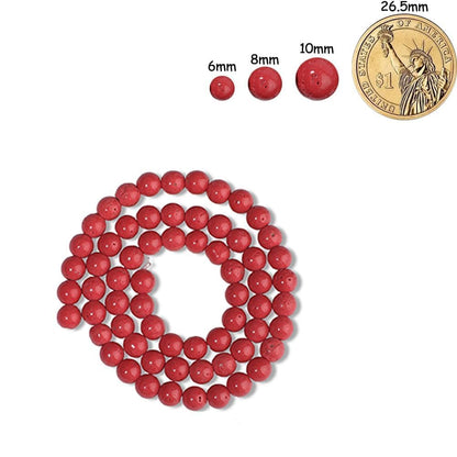 Yochus 60pcs Red Coral Beads，6mm Healing Power Natural Stone Round Loose Gemstone Beads for Jewelry Making Earring Necklace DIY Crafts
