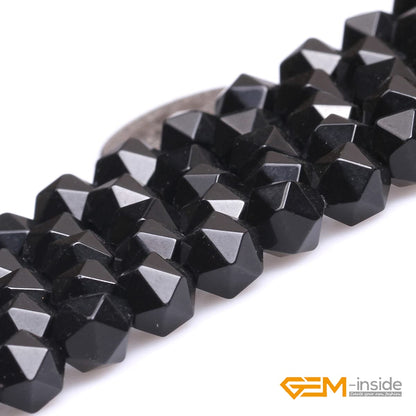 GEM-Inside Natural 8mm Black Agate Gemstone Loose Beads Faceted Cambay Crystal Energy Stone Power for Jewelry Making 15"