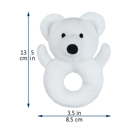 Doindute Baby Polar Bear Soft Rattle Toy, Polar Bear Plush Infant Shaker Rattle Easy-Grasp Stuffed Animal Toy, Gifts for Newborns Babies Toddlers Boys Girls, White, 5 Inches
