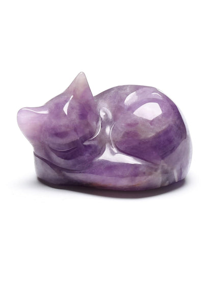 Jovivi Amethyst Sleeping Cat Crystal Figurine, 1.6" Natural Stone Polished Carved Gemstone Lucky Kitten Statue Sculpture for Home Office Desk Decor, Gifts for Women and Cat Lovers