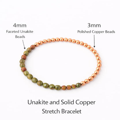 The Blue Yogi Unakite & Natural Copper Bead Bracelet for Men & Women – Healing Crystal Energy Bracelet for Protection & Positivity